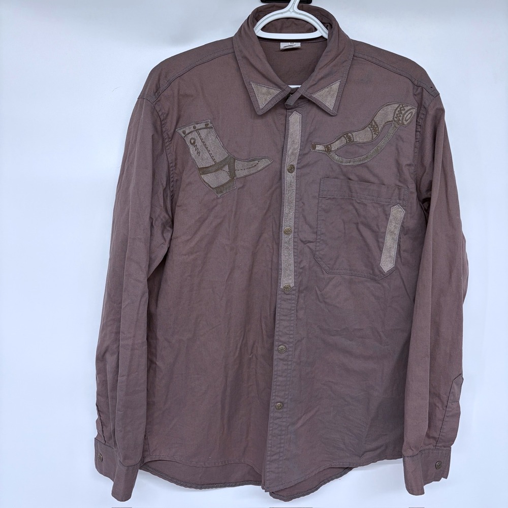 Vtg‎ Horse Embroidered Pearl Snap Western Shirt Medium Mens Brown Fringe Led Jo - Picture 4 of 8